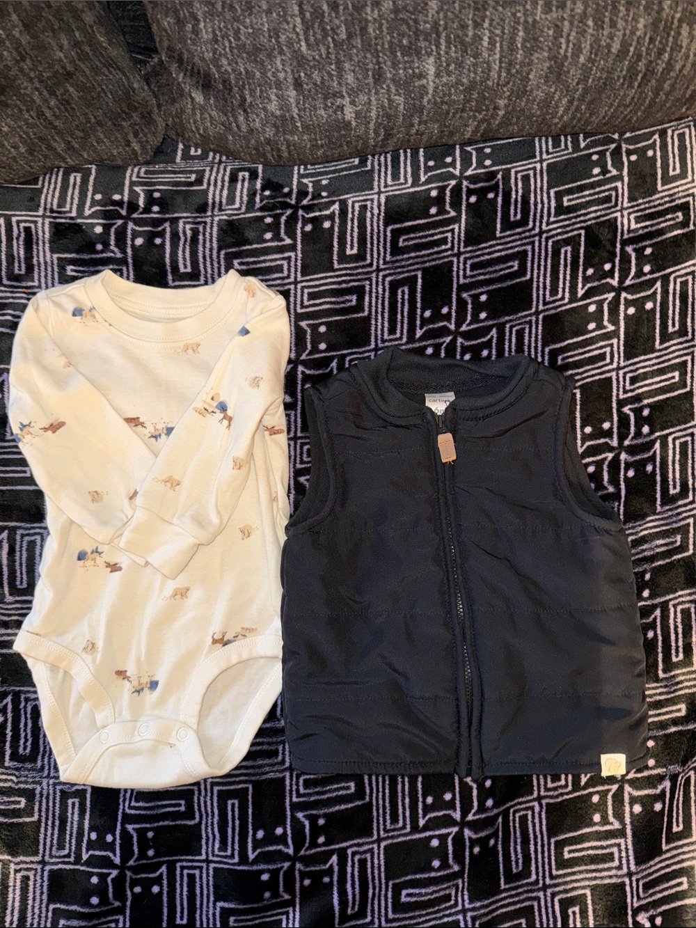 Carter’s 6Months Bear / Wildlife Baby Long Sleeve & Navy Quilted Vest Set